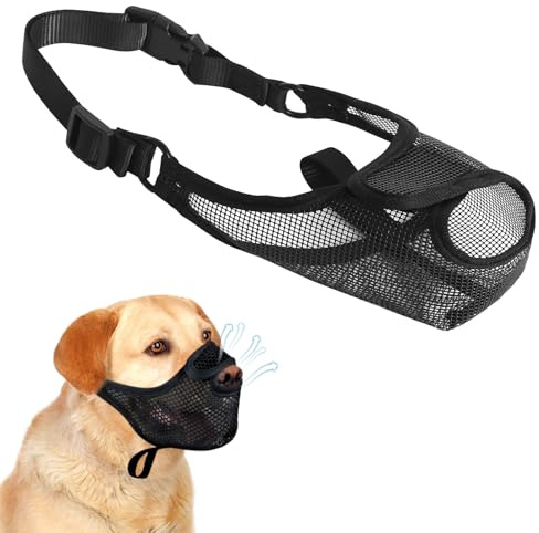 prota Maulkorb für Hund Nylon Mesh Fressschutz Hund, Atmungsaktiv und Bequem Maulkorb Mittlere Hunde, Verstellbarer Hundemaulkorb Mit Verstellbaren Trägern Erhindert Das Beißen Bellen(Schwarz-L)