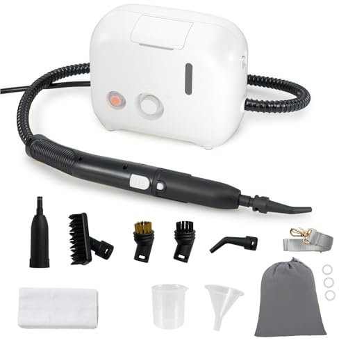 RELAX4LIFE Nettoyeur Vapeur Portable 1500W, Nettoyant Vapeur Électrique avec 1 L Réservoird’eau 3Bars 12 Accessoires Complets pour Cuisine Salon Voiture Canapé (Blanc)