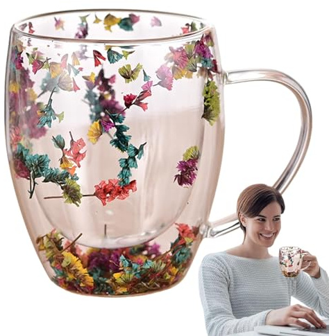 Naqqios Tazas de capuchino en vidrio de doble pared - tazas de vidrio con 350 ml de aislamiento de doble | Copa de leche resistente al calor, tazas de café espresso transparentes para té, café, con