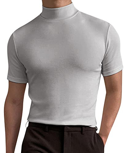 Generico Maglietta a Collo Alto Uomo, Maglietta Estiva da Uomo Basic Tops Tinta Unita Maglietta a Maniche Corte da Uomo Slim Fit Maglietta Estiva alla Moda Girocollo Elasticizzata Basic Undershirt