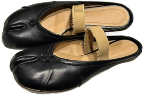 Tabi Shoes Split Toe Mules Loafers Leather Women Girls Slip on - Kawaii Soft Elastic Strap Cute Casual Comfortable Walking Lightweight All-Match for Daily Wear Beach Travel Standing All Day Business (Black (slipper),7)