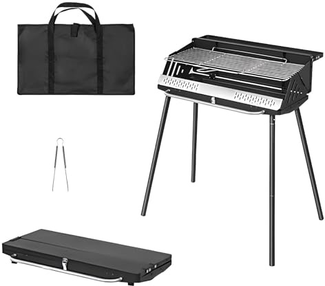 PQPQLI Foldable Charcoal BBQ Grill with Removable Legs, Portable Charcoal Grill, Tabletop Charcoal Barbecue Grill with Barbecue Clips/Storage Bag for Outdoor Camping Charcoal BBQ(Black)