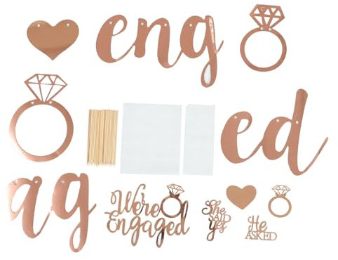 iplusmile 2sets Engaged Pulling Flags Engaged Cake Decors Cake Topper Kits for Engagement Party Decorations Toppers Paper Diamond Ring and Heart Design