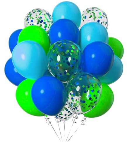50 Stück 12 Zoll Luftballons Mattes Blau und Grün,Helium Konfetti Ballons für Geburtstag, Hochzeiten