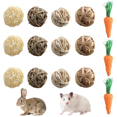 Ziyonix 15 Pezzi Palline da Masticare per Piccoli Animali Giocattolo da Masticare Palle d'Erba da Masticare Naturale Dell'erba Palla Giocattoli per Conigli Criceto Pappagallo Cincillà Cavia