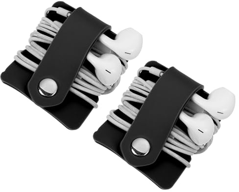sourcing map 2pcs Earbuds Holder Case, Earphone Wrap Headphone Case Cord Manager Cable Organizer Winder, Black