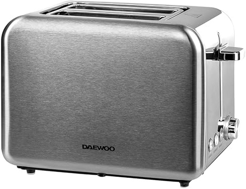Daewoo 2 Slice Stainless Steel Toaster – Adjustable Browning Control, Defrost & Reheat Function, Removable Crumb Tray, Compact Kitchen Toaster