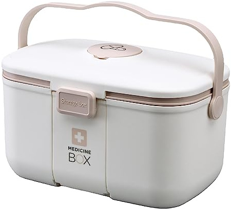 SagTuol Caja medicamentos, Caja botiquin con 2 compartimentos, Organización medicamentos portátil, con asa, Cajas grandes para medicamentos para su medicina casera hogar al aire libre