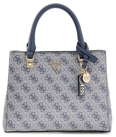 GUESS Handtasche Umhängetasche Noelle II Multi Compartment Satchel Slate Logo hellblau