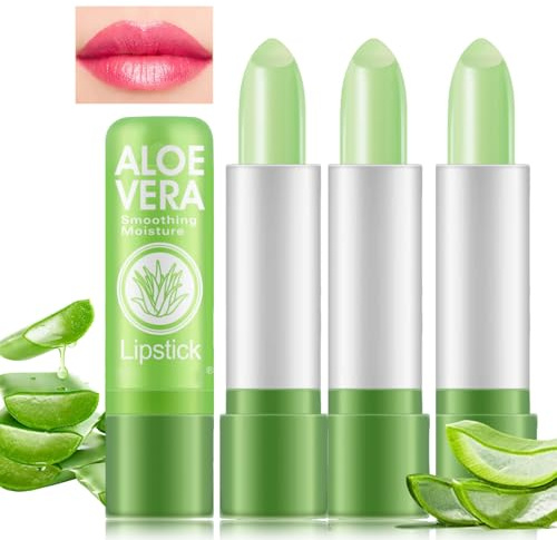 Aloe Vera Farbwechsel Lippenbalsam - 3 Pcs Aloe Vera Lippenstift Set - Lippenbalsam Mit Farbe - Temperatur Color Changing Lipstick für Frauen- Lang Anhaltender Lippenpflege Set,Wasserfest（3.5g*3）