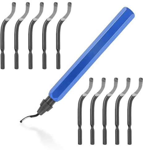 Set di strumenti per sbavatura con 10 lame BS1010, Impugnatura blu, Per metallo, rame, PVC, plastica e accessori per stampa 3D