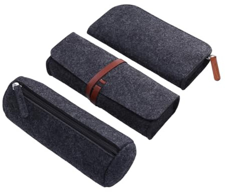 VILLFUL 3 Stück Teiliges Filz Stifteetui Dunkelgrau Kratzfest und Vielseitig als Kosmetiktasche Make up Beutel oder Organizer für Stifte und Kleinteile Einfach zu Reinigen und Stilvoll