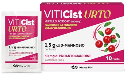 Marco Viti Viticist Urto, 10 Bustine da 3,5 g, Integratore con Cranberry, Uva Ursina, Altea e 1,5 g D-Mannosio, Supporto Vie Urinarie, Senza Glutine, Lattosio e Zuccheri