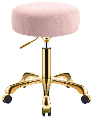 SCGSJZH Hocker mit Rollen, Gold Rollhocker Höhenverstellbar 45-58cm, PU Leder Gletscher Muster Schminkhocker, Runden Drehhocker für Heim, Büro und Klinik, Traglast 400 lbs (Rosa, ohne Rückenlehne)