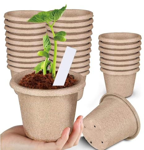 Richaa 30 Pièces Godet Semis, 11CM Pot Semis en Fibre de Papier avec 20 étiquette, Godets de Repiquage en Plastique pour Plantes, pour Jardin, Potager, Serre