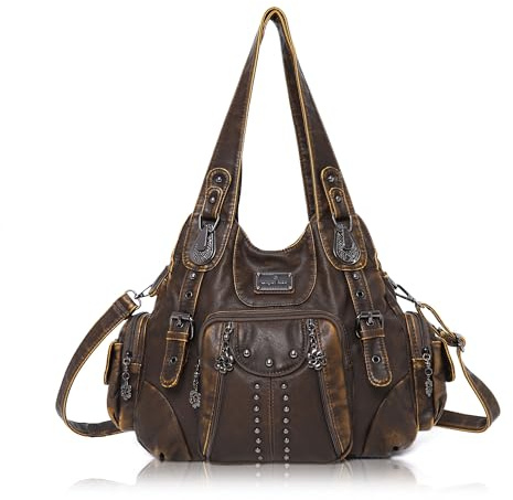 Angel Kiss Umhängetasche, Damen-Shopping-Umhängetasche, Damen-Einkaufstasche mit Rivet-Design, Damen-Einkaufstasche mit abnehmbarem Schultergurt (Retro Braun)