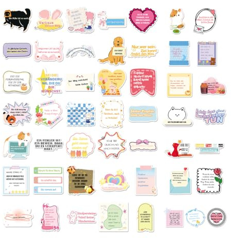UZYXC 50 Stück Deutsche Sticker Set – Motivation & Lustige Sprüche Aufkleber, Wasserdichtes Scrapbook-Zubehör für Bullet Journal, Planer, Tagebuch, Journaling – Geschenk