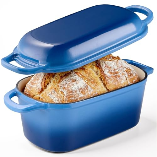 KOMORE 3.8L Rectangular Cast Iron Dutch Oven for Sourdough Bread, Blue