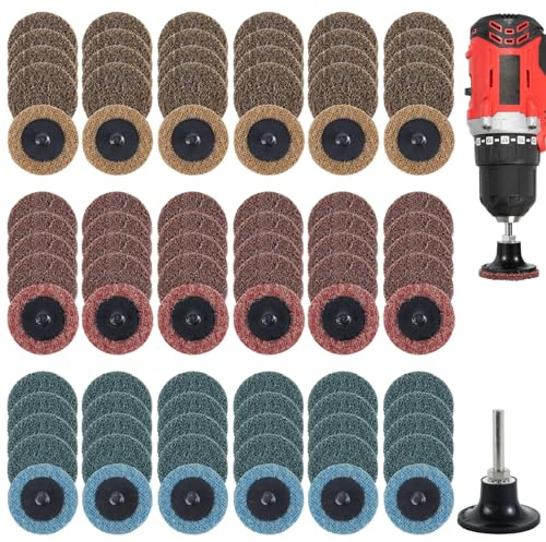 Set di 90 dischi abrasivi in nylon, da 5,1 cm, a cambio rapido, con supporto da 1/4, dischi per sbavatura fine e media grossolana, resistenti all'usura, per plastica e vetro