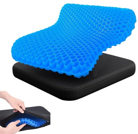 bergxperten levota Bluebee Gel-Sitzkissen, Orthopädisches Sitzkissen mit Rutschfester Hülle, Atmungsaktiv und Verdickt, für Bürostuhl, Auto und Rollstuhl