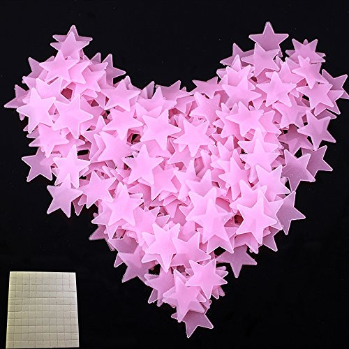 100 Leuchtsterne Wandtattoo Stück Kinder Schlafzimmer Fluoreszierende Leuchten in Den Dunklen Sternen Wand Aufkleber mit Doppelseitigen Klebepunkte (100, Pink)