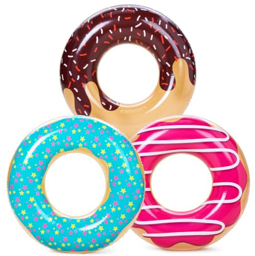 JOYIN Donut Pool Float with Glitters 32.5” (3 Pack), Funny Tube Toys for Swimming Pool Party and Donut Party Supplies