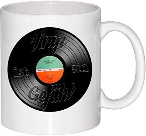 Guten-Morgen-Becher - Tasse - Vinyl ist ein Gefühl - Geschenkidee für Vinyl Liebhaber Plattensammler Schallplatte LP - Keramik - 325 ml - Rund - Zuhause