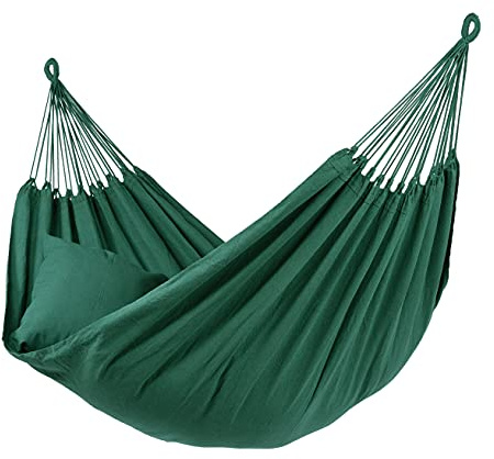 Tropilex Südamerikanische Hängematte Single | Handgefertigt | Fairtrade | Hammock 'Plain' Green | Flexibel & Belastbar | Perfekt für den Garten, Camping und auf Reisen geeignet