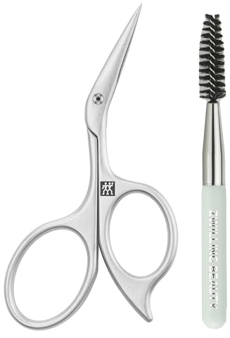 ZWILLING Augenbrauenschere (Mit abgewinkeltem Scherendesign und Hauchdünne Klingen mit Augenbrauenbürste), Premium, Silber