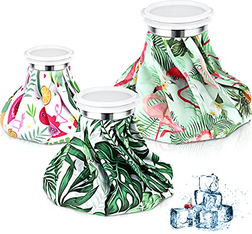 Nuanchu 3 Pieces Ice Bags for Injuries Reusable Ice Pack Hot Cold Water Bag 6, 9, 10 Inches Hot Cold Therapy and Pain Relief Pain Screw Top for Sports Knee Head Leg(Hawaiian Style)