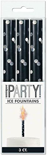 YAKODO® Black/Silver Ice Fountain Candles Birthday Party Cake Topper, 3 Ice Fountain x 15cm