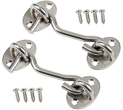 Sumbirg 2 Stück Kabinenhaken Sturmhaken mit öSe Türhaken Fensterhaken Edelstahl Fensterriegel für SchwingtüR Holz,Gartentor Riegel,Garagentor Fenster(Silber)