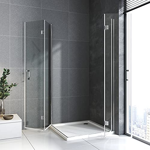 Duschkabine 90x90 Drehfalttür Eckeinstieg Falttür 180° Dusche Duschabtrennung 6mm NANO Glas Höhe 195cm