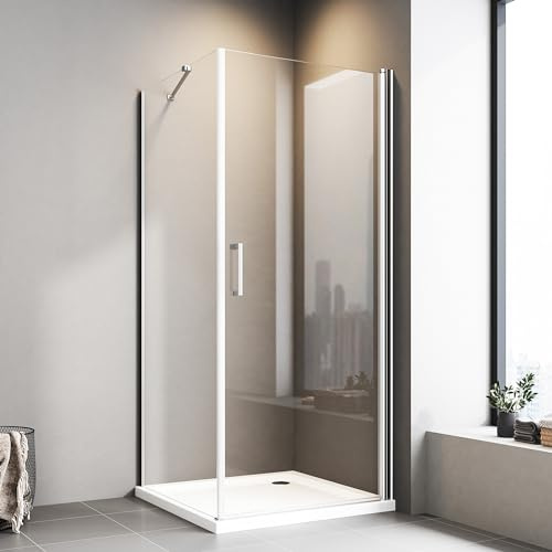 Duschkabine Eckeinstieg 75x90 cm Duschkabine Pendeltür mit Verkürzter Seitenwand Drehtür Duschkabine Duschabtrennung Duschwand 6mm NANO ESG Glas Höhe 195cm, LINKS & RECHTS MONTIERBAR