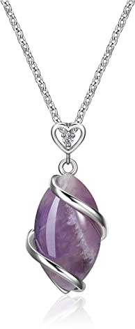 Jovivi Healing Crystal Necklace Women,Wire Wrapped Natural Gemstone Reiki Healing Stone Pendant Necklace Jewellery Gifts For Her Mum Mothers Day Valentines Christmas