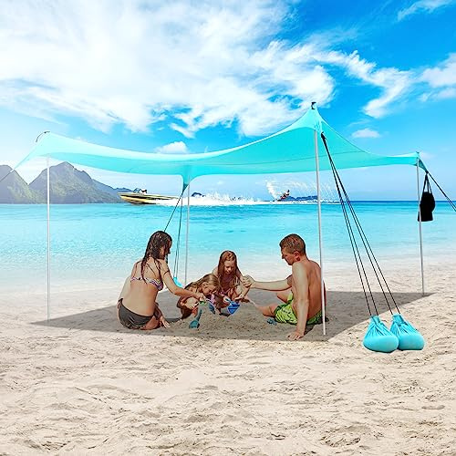 Tenda da Spiaggia Portatile per Protezione dai Raggi UV, Protezione Solare per Famiglie con Conchiglia da Spiaggia con 4 pali 3mX3m, Tenda da Sole per Balcone con Terrazza da Campeggio in Spiaggia
