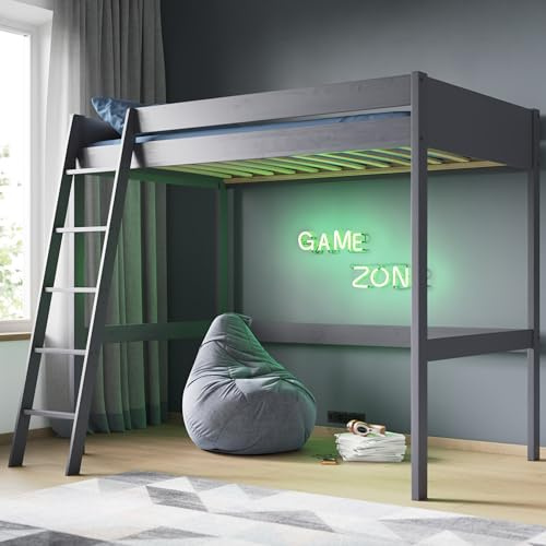 Flair Furnishings Noomi - Small Double Continental High Sleeper Bed for Kids, Cabin Bed, Heavy Duty and Sturdy Solid Wood, Stylish, Space Saving Design (Grey)