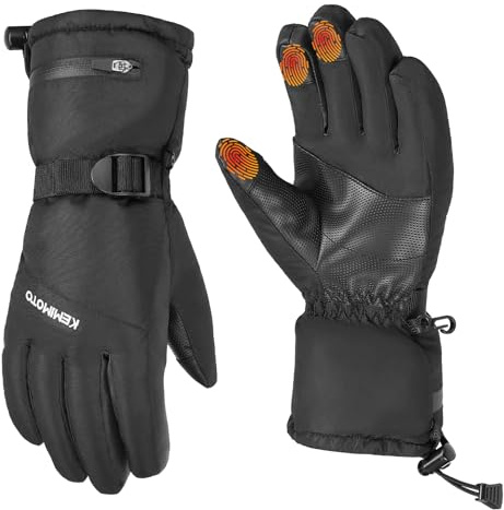 KEMIMOTO Skihandschuhe Herren Damen, wasserdichte Winterhandschuhe mit 3 Touch-Screen, Verstellbare Schnalle, Snowboard Handschuhe für Skifahren, Eislaufen, Radfahren, Wandern(Schwarz)