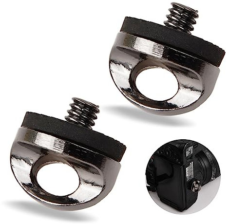 1/4 Mâle Acier Vis Charnière Support, 2 Paquet Adaptateur à Vis Pour Sangle Vis avec D-Ring Vis pour Trépied 1/4 vis de Sangle de caméra avec Caoutchouc Rondelle pour Caméra Sangles Argent