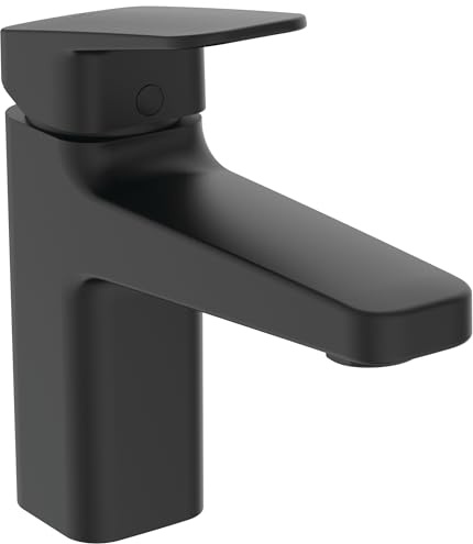 Ideal Standard BD227XG Ceraplan Waschtischarmatur H90, mit Zugknopf-Ablaufgarnitur, Ausladung 12,4 cm, Schwarz (Silk Black)