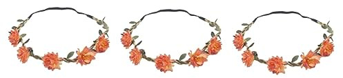 Beavorty 3pièces Couronne De Fleurs Chrysanthème Orange Pour Fête Mariage Et Photographie De Plage Bandeau Floral Bohémien Accessoire De Mode Pour Filles Et Femmes