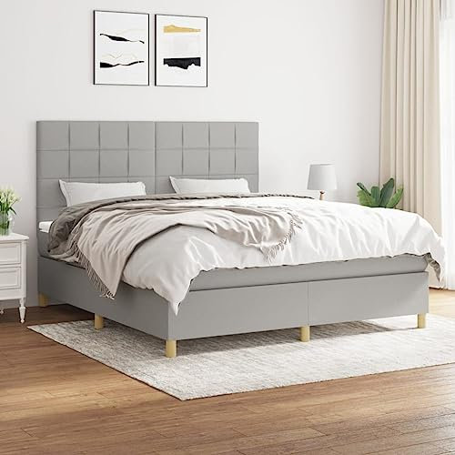Homgoday Boxspringbett mit Matratze Bett Bettrahmen Einzelbett | Doppelbett Bettgestell Rahmenbettgestell Jugendbett Gästebett für Schlafzimmer Hellgrau 180x200 cm Stoff
