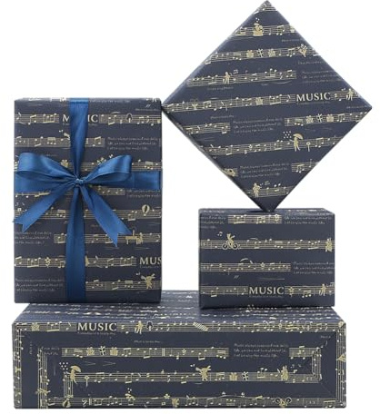 Carta da regalo in carta kraft, motivo musicale, colore nero, confezione da 4 pezzi, romantica nota musicale per matrimoni, compleanni, Natale, anniversari, artisti, ragazzi, ragazze, uomini e donne