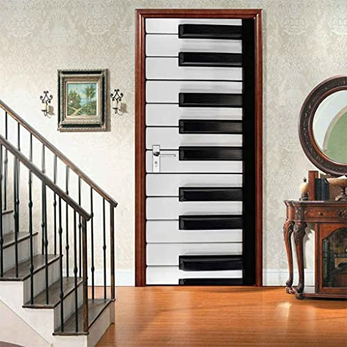 Türtapete 3D Türaufkleber Selbstklebend Türposter - Musik Schwarz-Weiß-Klaviertasten 88 X 200 Cm - Türfolie Poster Pvc Abnehmbar Wasserdichte Door Stickers - Kinderzimmer Wohnzimmer Küche Schlafzimme