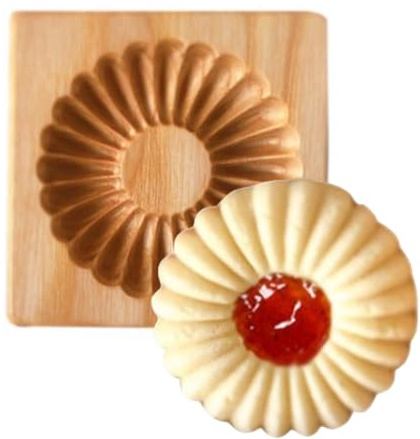 1Pack Wooden Cookie Biscuit Mold Baking Embossed Biscuit Stamp, 3D Gingerbread Cookie Baking Mold for Kitchen DIY Thanksgiving Christmas (B#)