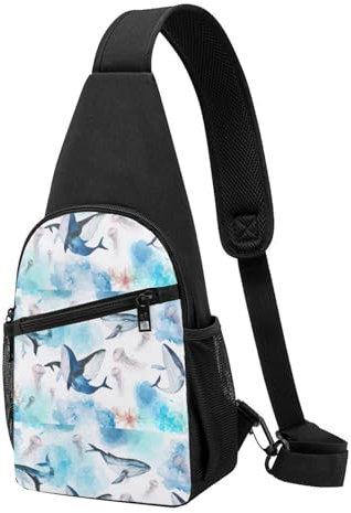 BREAUX Sea Whale und Quuse Crossbody Umhängetasche, lässiger Rucksack, kleine Satchel, multifunktional, Reisen, Wandern, Rucksäcke, Meereswal und Quallen, Einheitsgröße