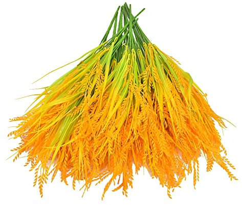 Whisskly Simulación de oreja de arroz seco, ramo pastoral, oreja de arroz de trigo, 7 tenedores, oreja de arroz, 10 unidades