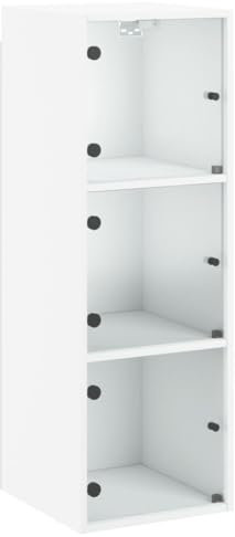 vidaXL White Wall Cabinet with Glass Doors - Engineered Wood Hanging Shelf Storage for Living Room/Office, 35x37x100 cm