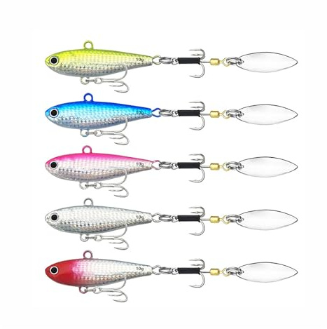 TUXIBIN Kunstköder, 5 Stück Angelköder, Spinnköder, Künstlicher Köder, Spinnerbait, Jig Spinner Set, Angelhaken für Barsch, Forelle, Hecht, Zander, Wels, Döbel 5-11/10g