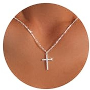 Poxtex Sterling Silver Diamond Cross Necklaces for Women Girls Dainty Silver Jewelry Cubic Zirconia Cross Pendant Choker,Simple Diamond Jewelry Faith Gift for Women Teen